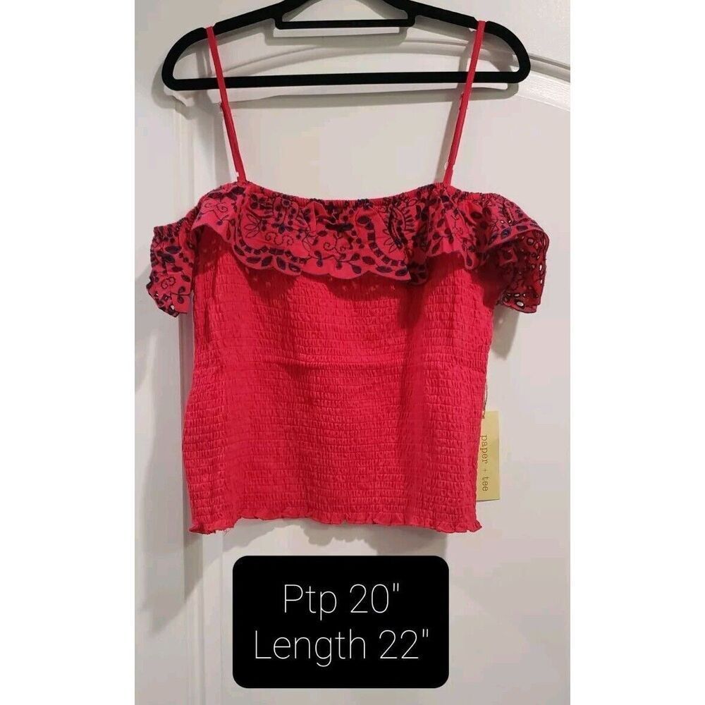Paper + Tee Smocked Crop Cold Shoulder Tank With‎ Crochet Details Size XL NWT